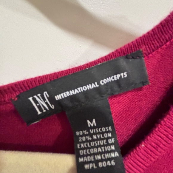 iNC red sweater w/asymmetrical hem, gold metal detail and back zipper-M - Picture 3 of 3